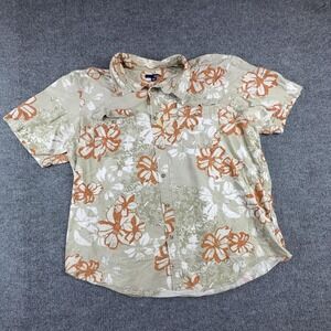 Basic Editions Shirt Mens 2XL Beige Floral Hawaiian Short Sleeve Button Up Aloha